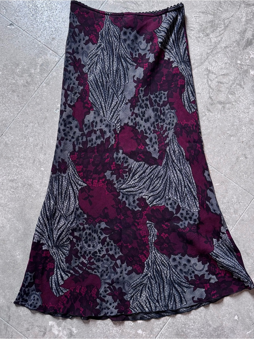 vintage Floral Midi Skirt in Burgundy and Gray